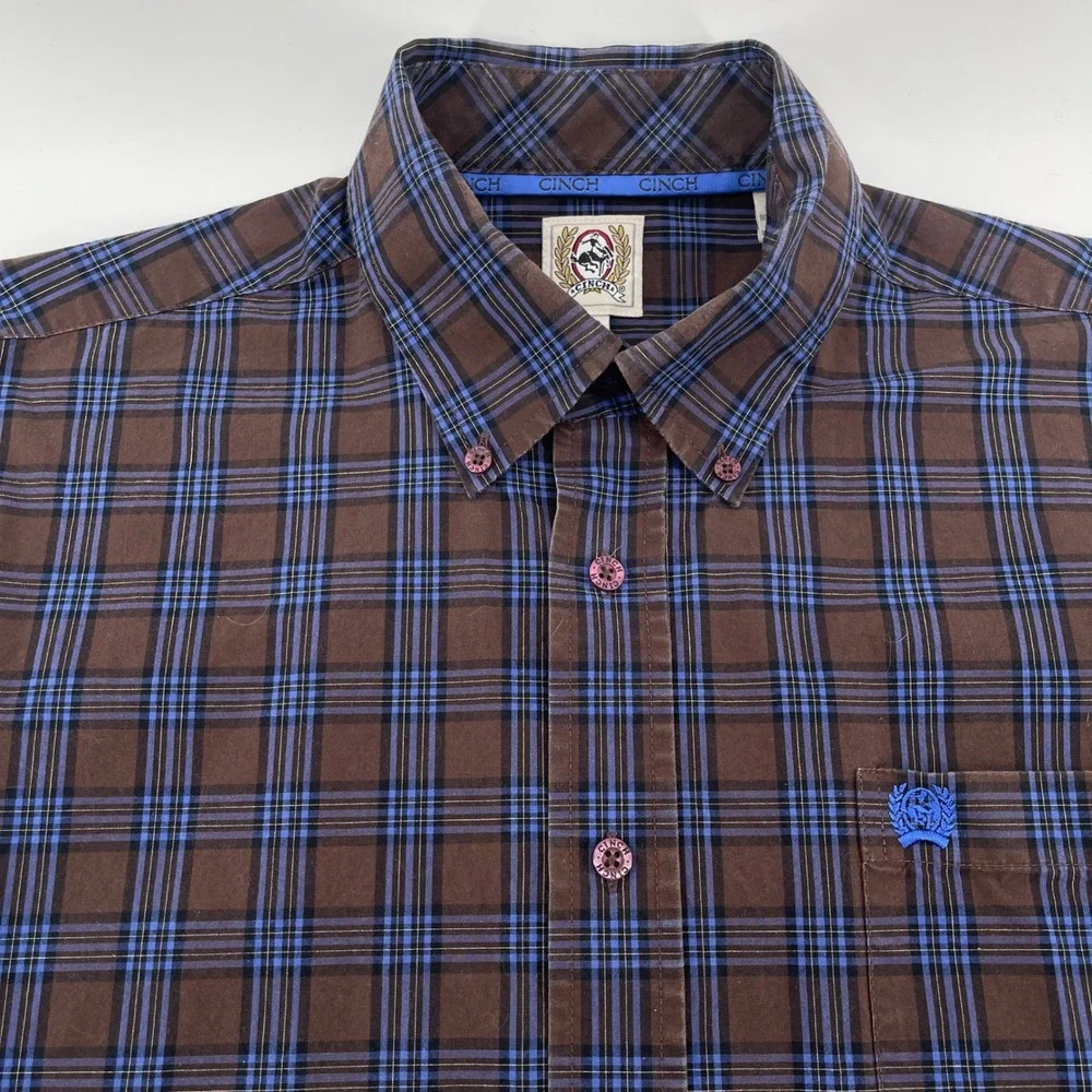 Cinch Button Down Shirt Mens M Brown Blue Plaid MTW1103151 Long Sleeve Pocket